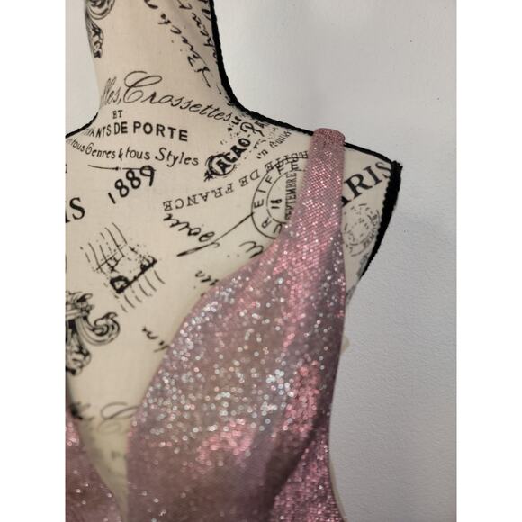 CINDERELLA DIVINE Blush Pink Metallic Long Formal Open Back Maxi Gown Dress SZ 8 - Picture 7 of 13